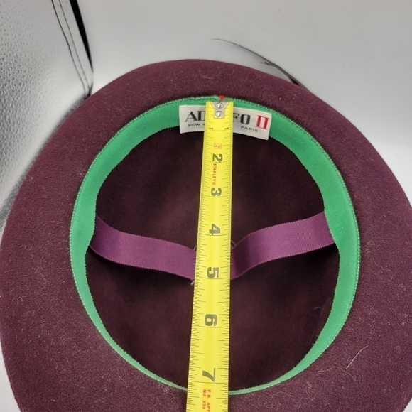 Vintage Adolfo II Wine Brimmed Fedora with Feather - Picture 6 of 8